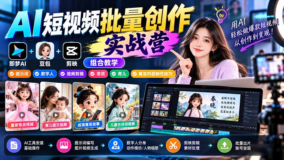 AI短视频批量创作实战营即梦豆包剪映组合教学