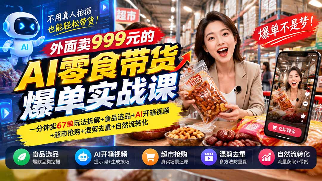 AI零食带货短视频制作教程掌握爆款视频生成技巧