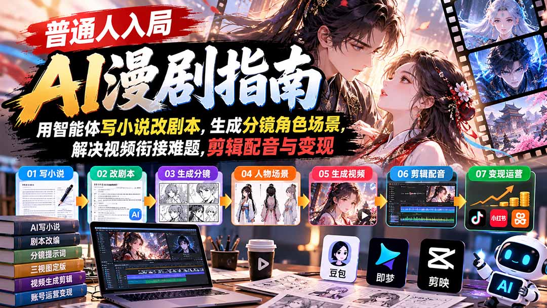 AI漫剧全流程制作实操含工具操作与多题材模板