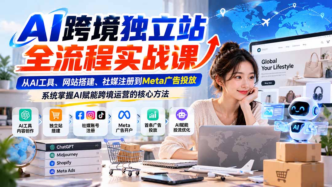 AI跨境独立站实战课：从工具搭建到Meta投流全流程
