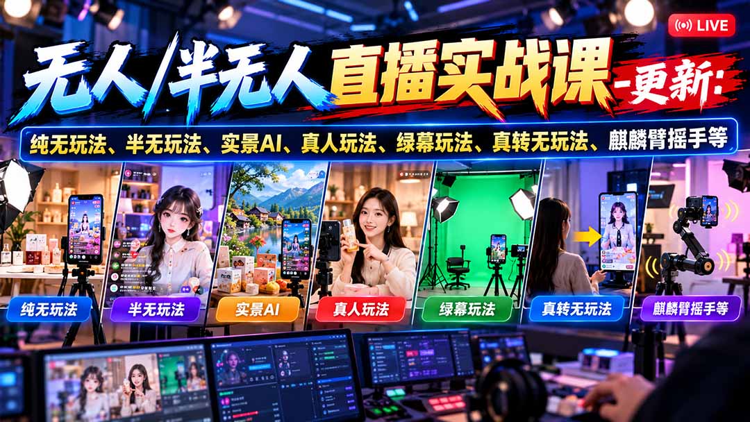 无人半无人直播实战课纯无实景AI麒麟臂玩法更新