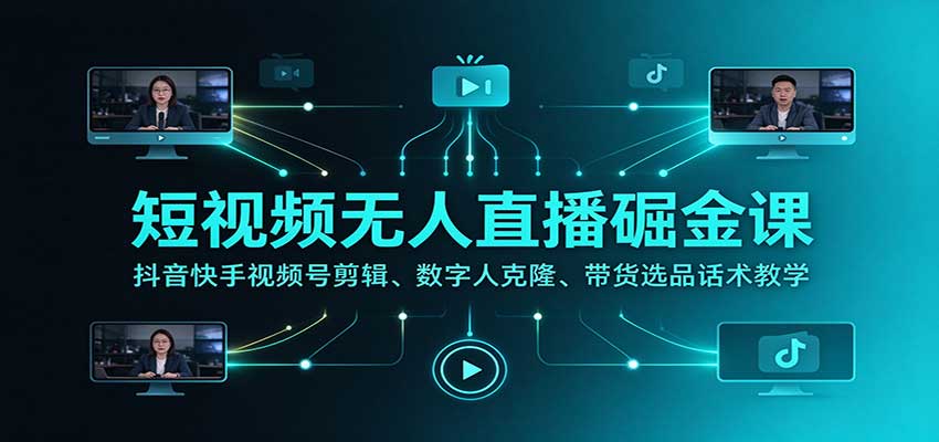 无人直播掘金课三平台剪辑数字人克隆带货话术全套