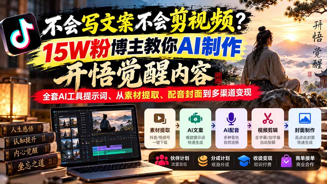 AI制作开悟觉醒短视频学习15W博主教的创作技巧