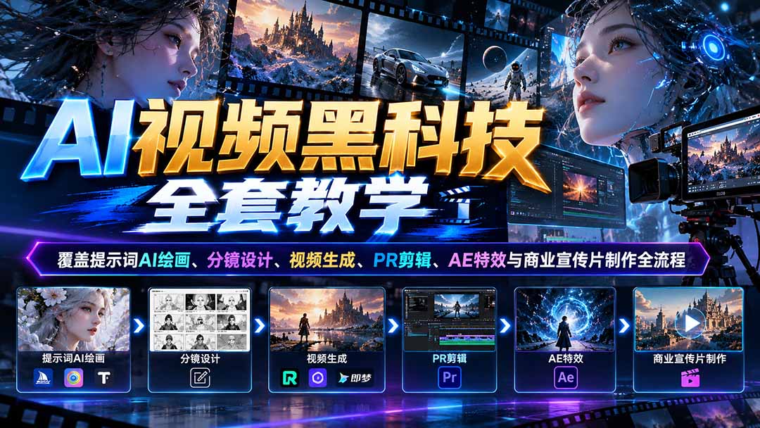 AI视频创作全流程教学涵盖AI工具与后期技能