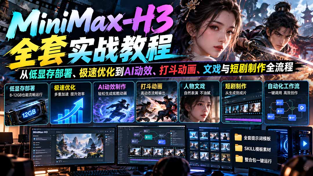 MiniMax-H3实战教程含低显存部署及AI视频全流程教学