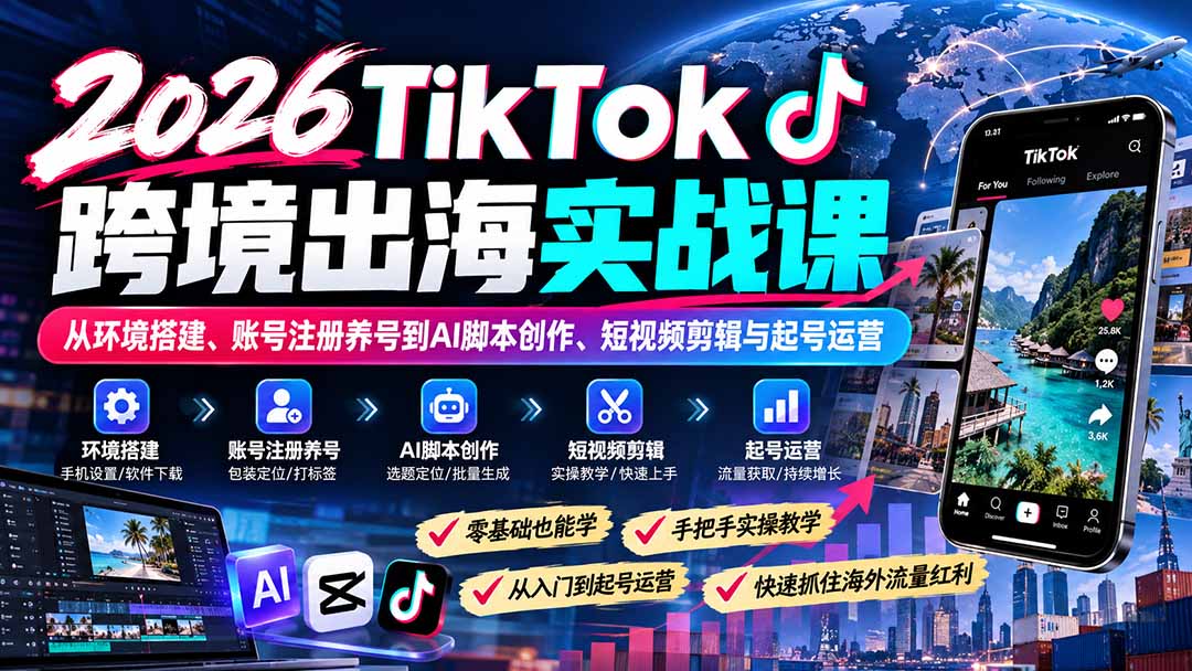 21170期TikTok跨境出海实战课零基础可学实操内容