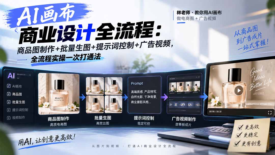 AI画布商业设计全流程实操课商品图视频制作全掌握