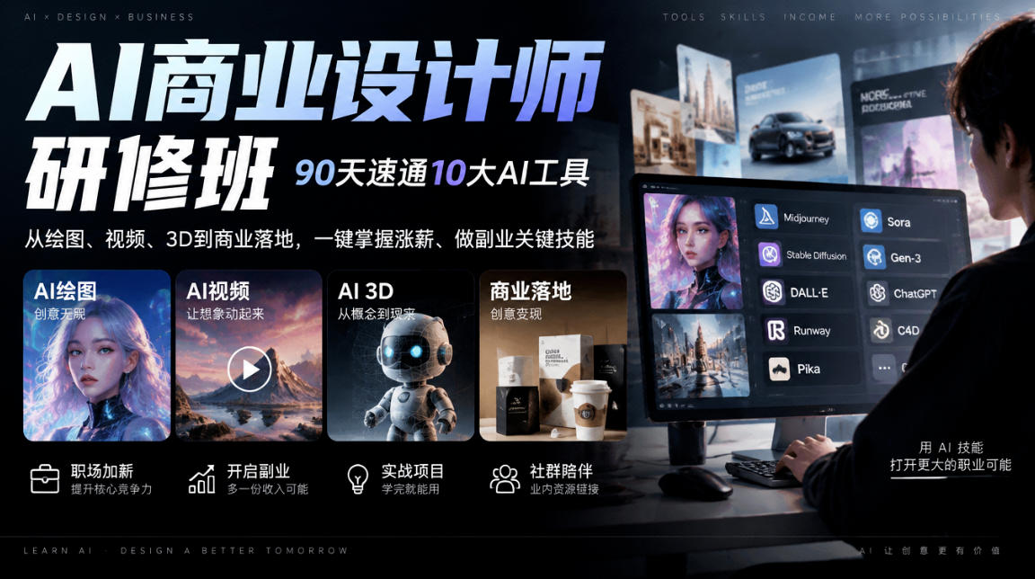 AI商业设计师研修班90天掌握10大AI工具技能